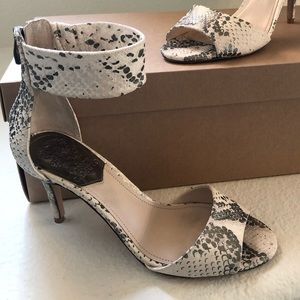 Vince Camuto “faux snake” ankle wrap heels